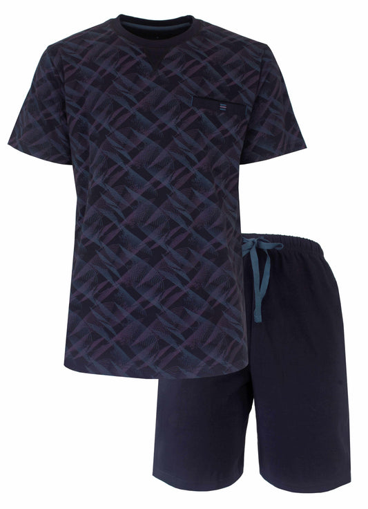 MEQ Heren Shortama Set - Korte Mouwen - Katoen - Blauw - vooraanzicht
