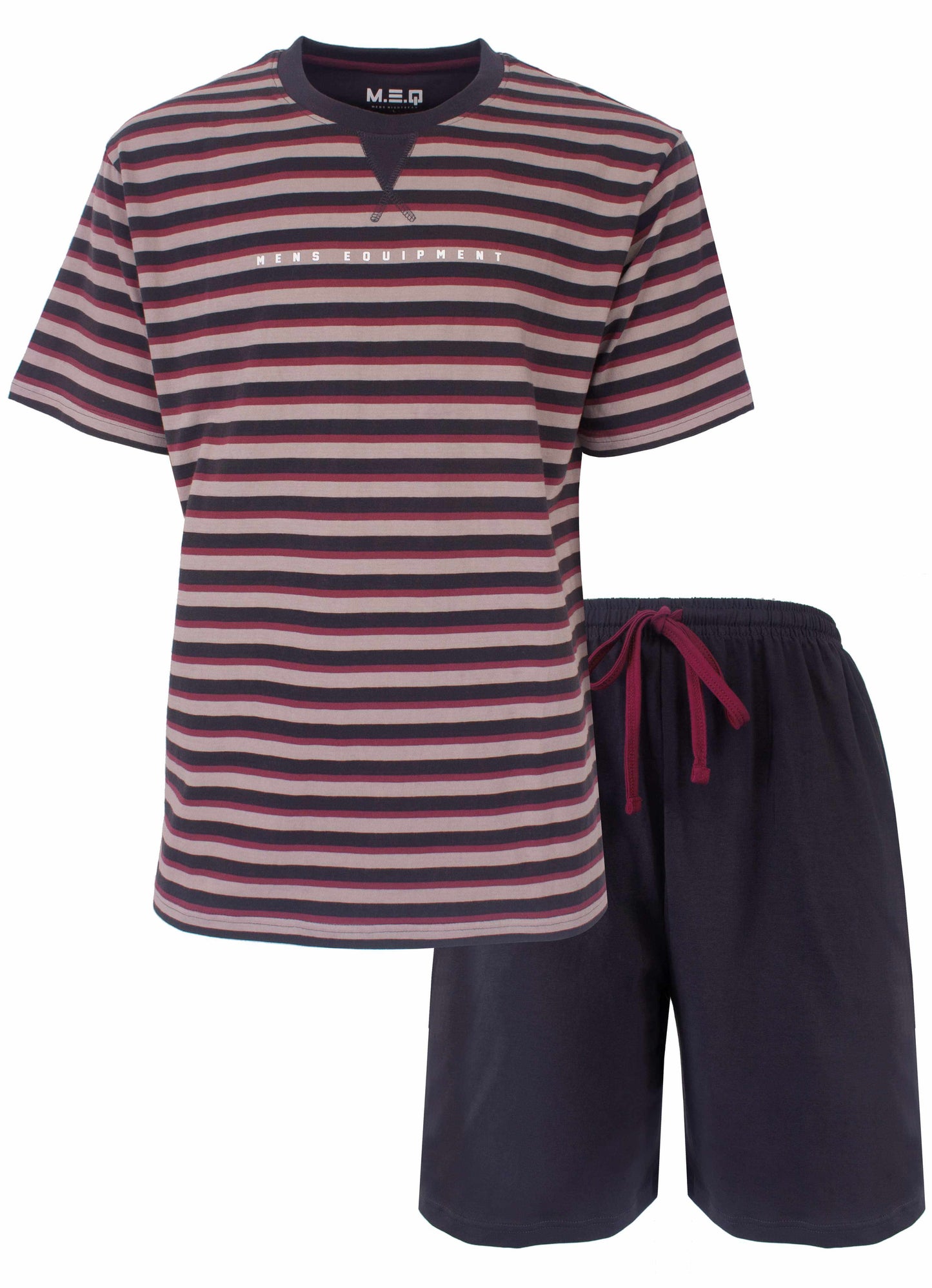 MEQ Heren Shortama Set - Korte Mouwen - Gestreept -  Grijs - vooraanzicht