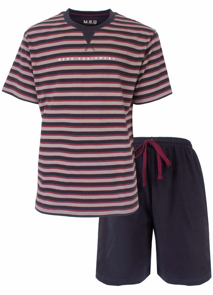 MEQ Heren Shortama Set - Korte Mouwen - Gestreept -  Grijs - vooraanzicht