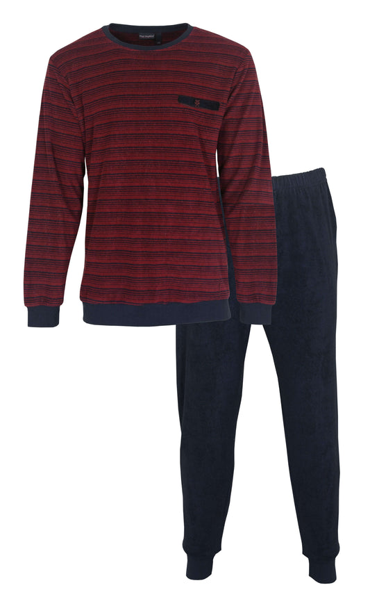 Rood gestreepte badstof pyjama top met lange mouwen en blauwe broek, Paul Hopkins merk