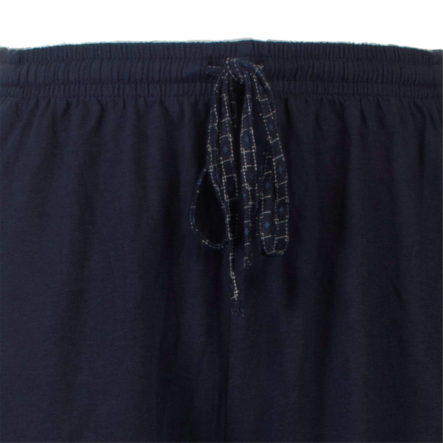 Donkerblauwe pyjama broek met elastische tailleband en geprint koord met ruitpatroon
