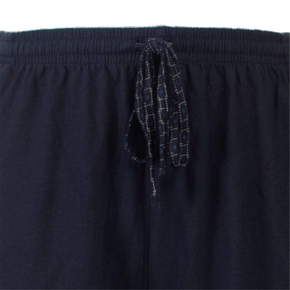 Donkerblauwe pyjama broek met elastische tailleband en geprint koord met ruitpatroon