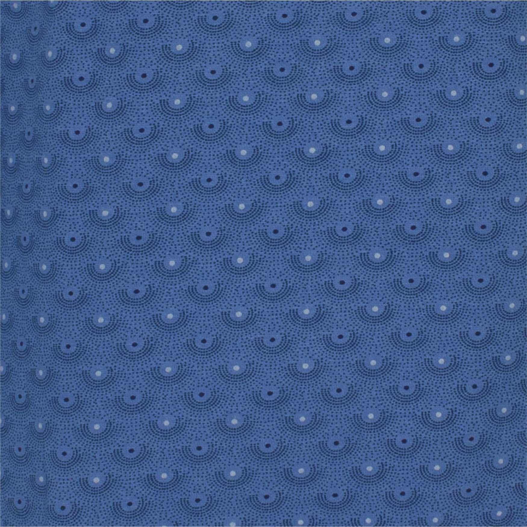 Blauw patroon met cirkelvormige stippen in verschillende tinten blauw, herhalend over het hele oppervlak
