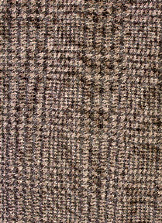 Close-up van bruine geruite katoenen stof met een fijn patroon,uitpatroon, typisch voor een pyjama