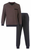 Paul Hopkins Heren Pyjama - Gestreept - V Hals - Donker Grijs