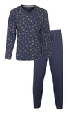 Paul Hopkins Heren Pyjama - Beige dessin - V Hals - Blauw