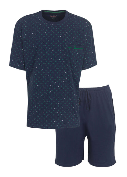 Donkerblauwe heren shortama met groen sterrenpatroon en effen korte broek van Paul Hopkins