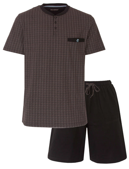 Grijze heren shortama met geprint dessin en zwarte shorts, merk Paul Hopkins