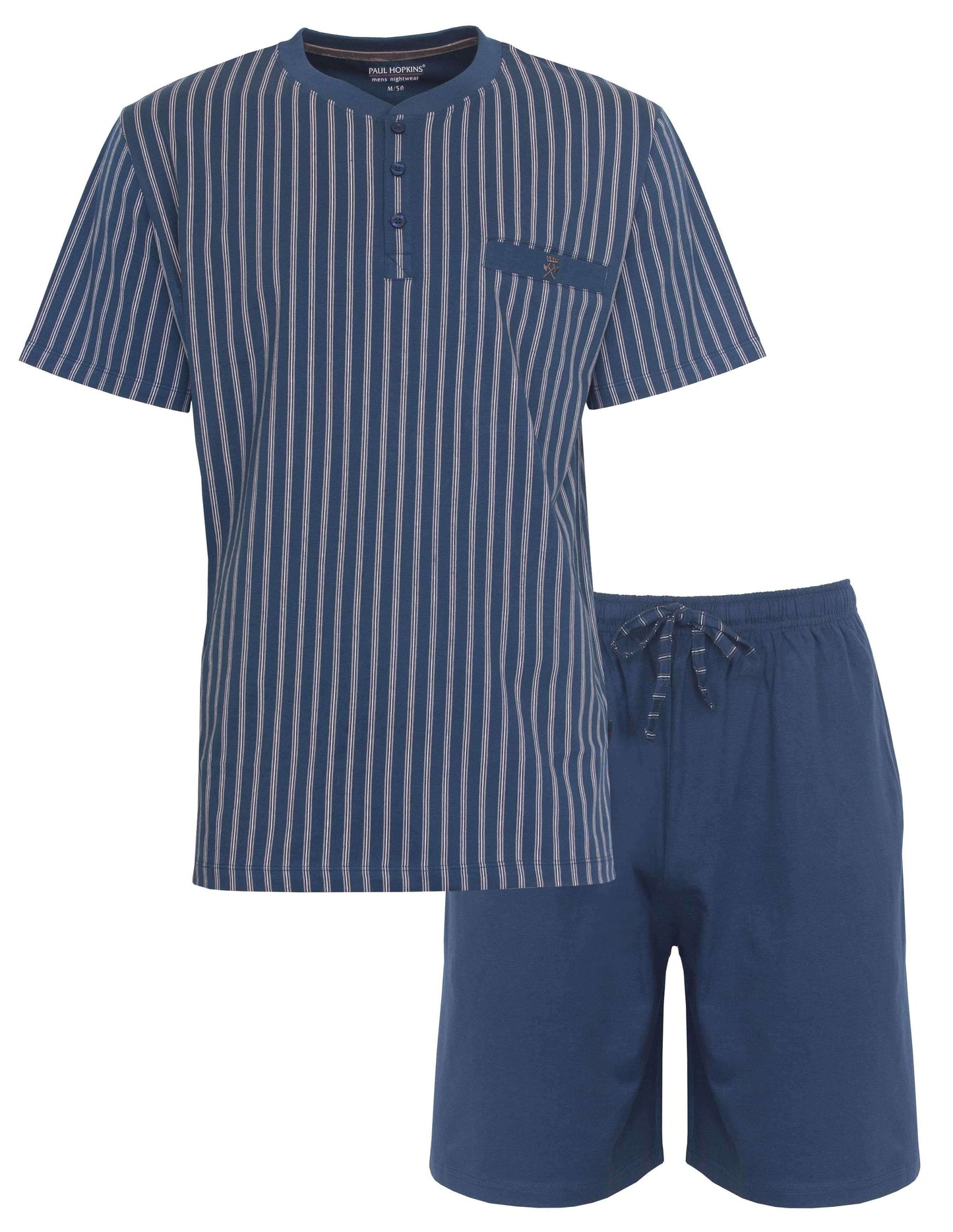 Blauw gestreepte heren shortama set met t-shirt en korte broek, Paul Hopkins merk