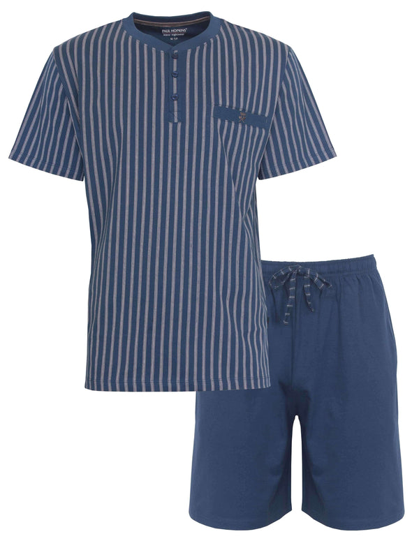 Paul Hopkins Heren Shortama - Pyjama Set - Verticale Strepen - Blauw