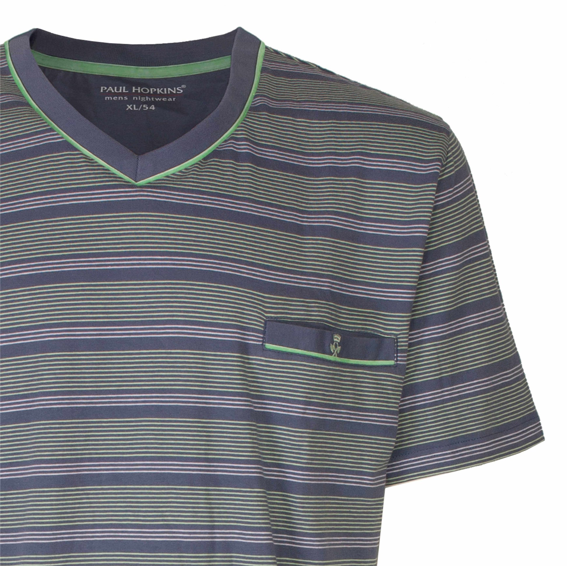 Gestreept blauw t-shirt van Paul Hopkins nachtkledingcollectie, met V-hals en korte mouwen, maat XL/54.