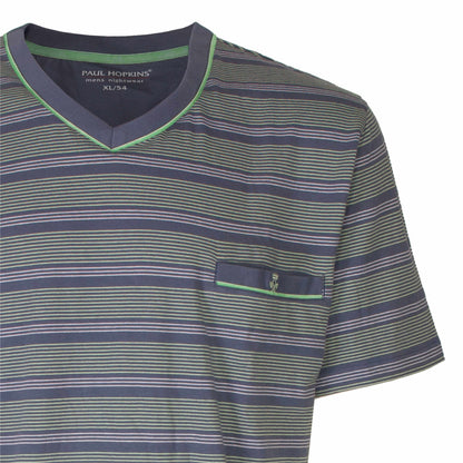 Gestreept blauw t-shirt van Paul Hopkins nachtkledingcollectie, met V-hals en korte mouwen, maat XL/54.