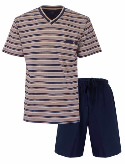 Paul Hopkins Heren Shortama - V-hals en borstzakje - Donker Blauw