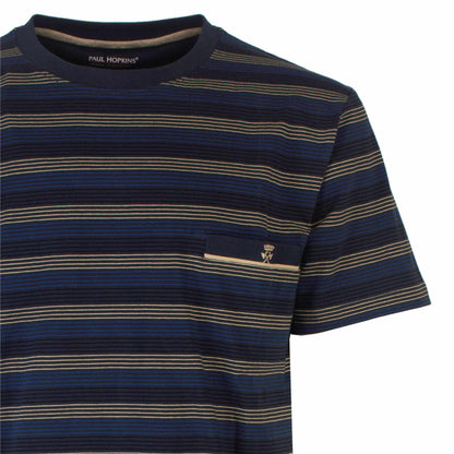 Gestreept t-shirt met donPaul Hopkins in indigo blauw, zwart en beige tinten met een klein logo op de borst.