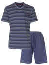Paul Hopkins Heren Shortama - Strepen dessin - V Hals - Blauw