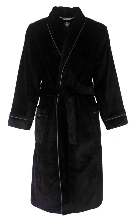 Paul Hopkins Heren Fleece Badjas -  Ochtendjas - Zwart - vooraanzicht