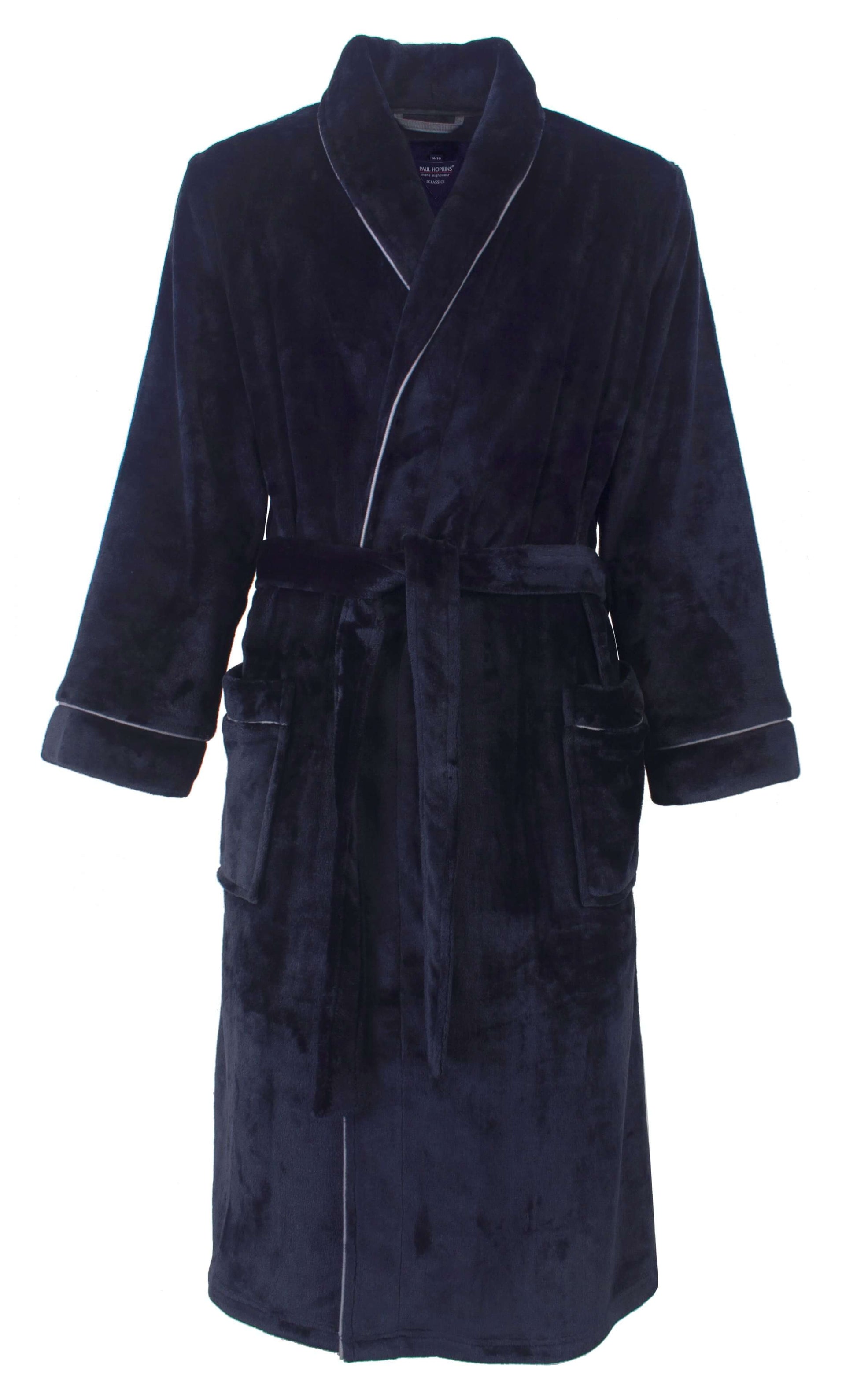 Paul Hopkins Heren Fleece Badjas-  Ochtendjas -  Donker Blauw - vooraanzicht