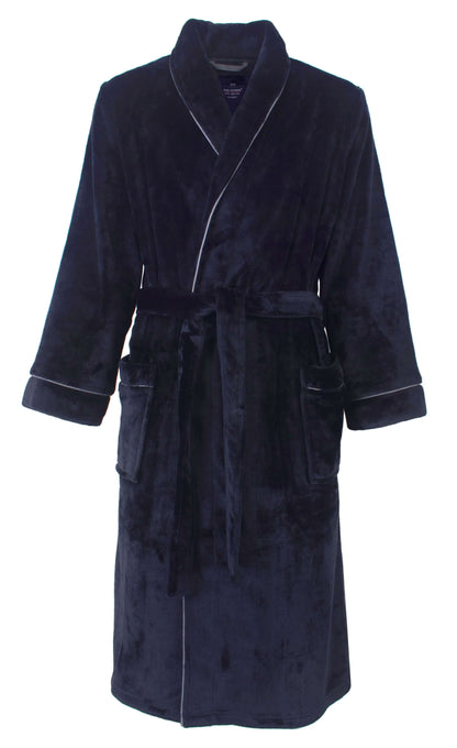 Paul Hopkins Heren Fleece Badjas-  Ochtendjas -  Donker Blauw - vooraanzicht