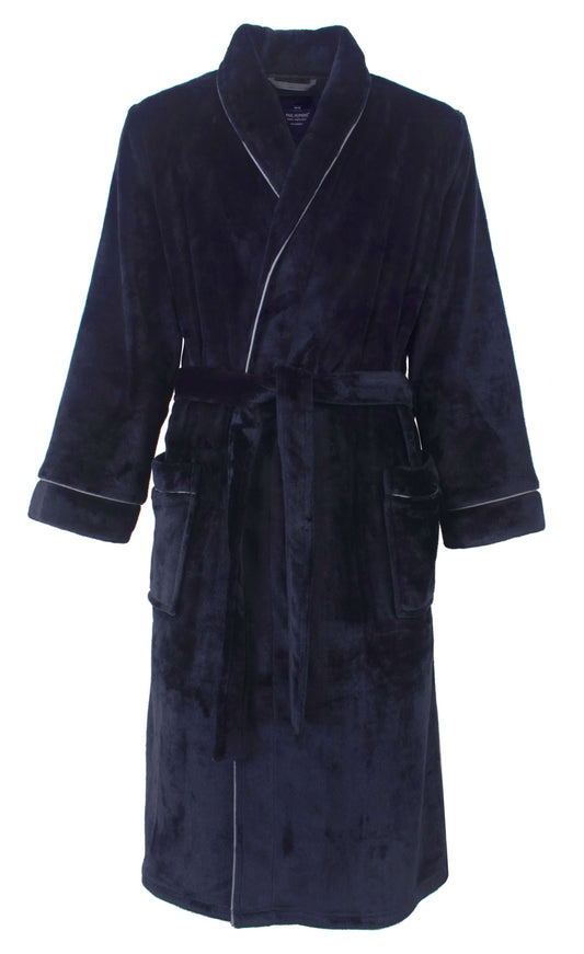 Paul Hopkins Heren Fleece Badjas-  Ochtendjas -  Donker Blauw - vooraanzicht