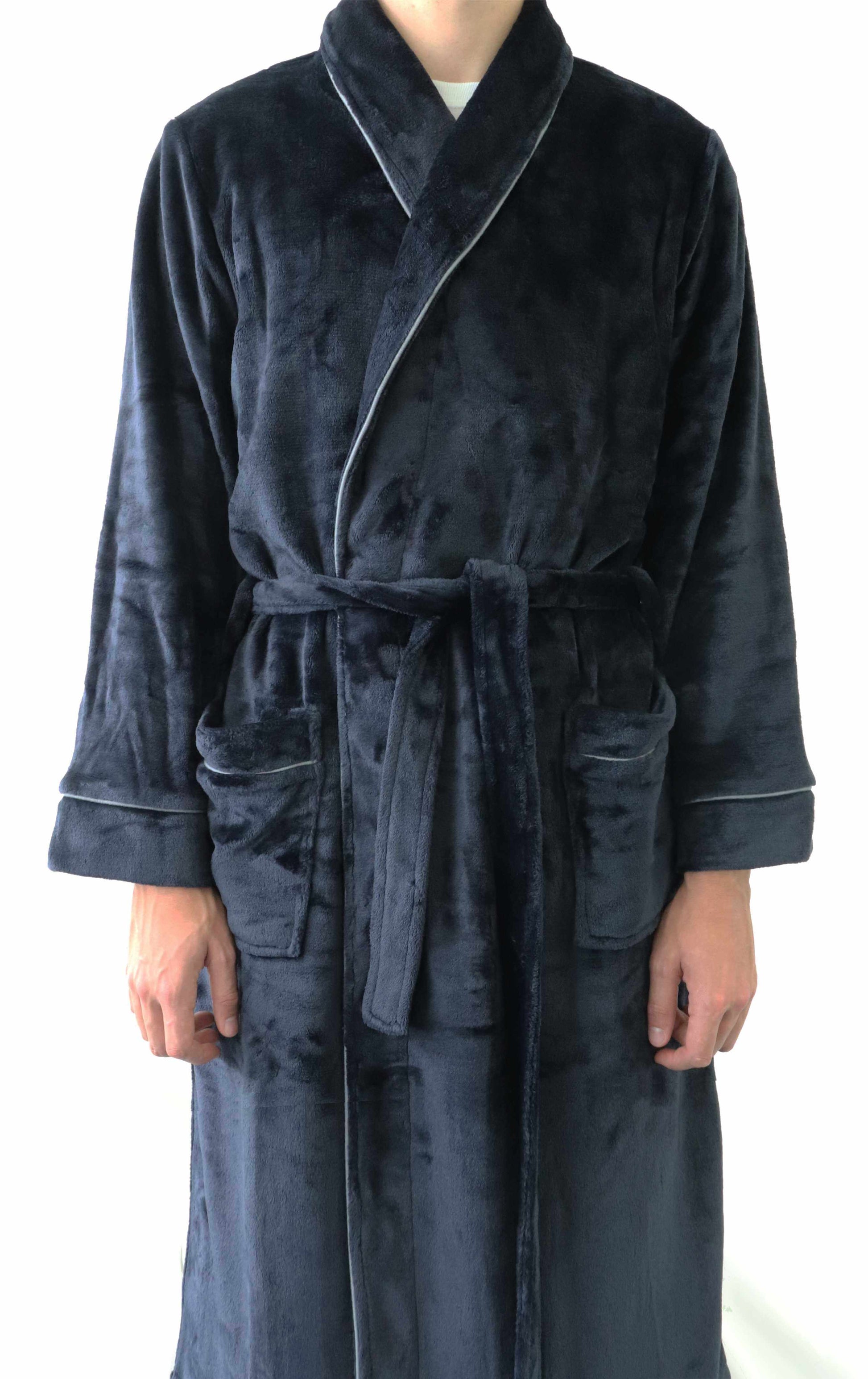 Warme fleece ochtendjas voor heren, blauw geometrisch patroon