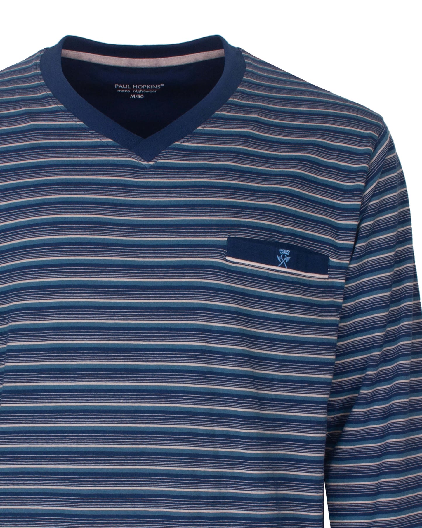 Paul Hopkins Heren Pyjama -  Gestreept - Lange Mouwen - V-hals - Blauw - detail