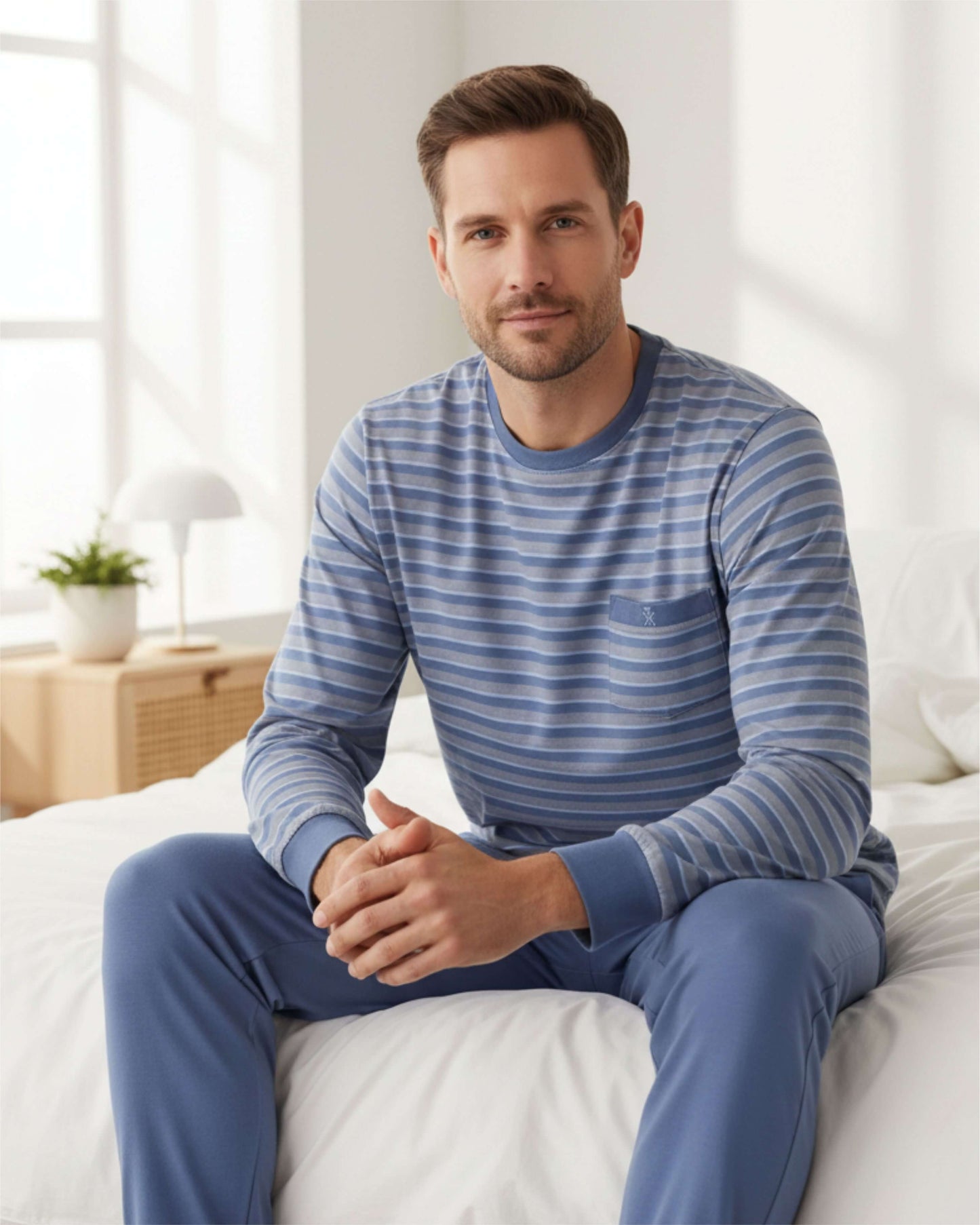 Paul Hopkins Heren Pyjama -  Polosluiting -  Licht Blauw - achteraanzicht