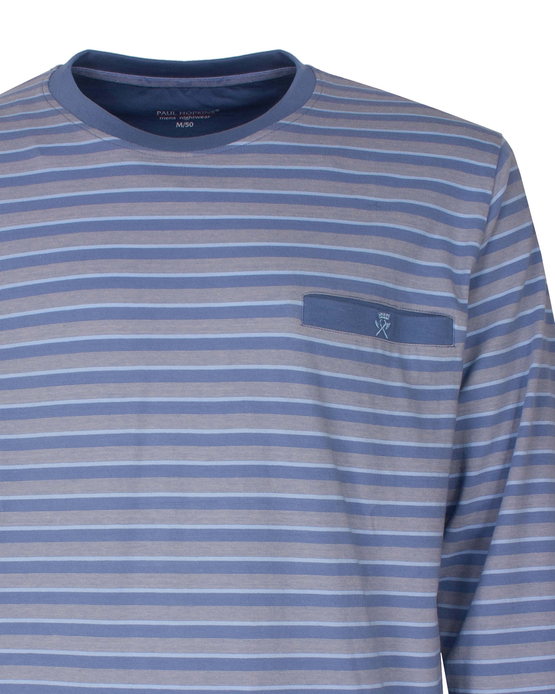 Paul Hopkins Heren Pyjama -  Polosluiting -  Licht Blauw - detail