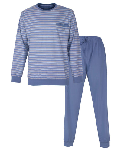 Paul Hopkins Heren Pyjama - Gestreept - Ronde Hals - Licht Blauw