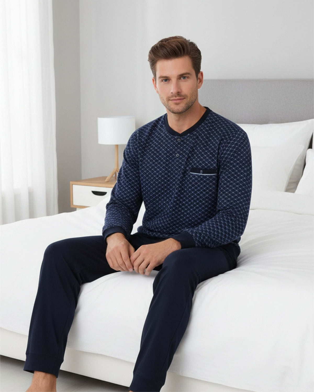 Paul Hopkins Heren Pyjama -  Polosluiting - Donker Blauw - achteraanzicht