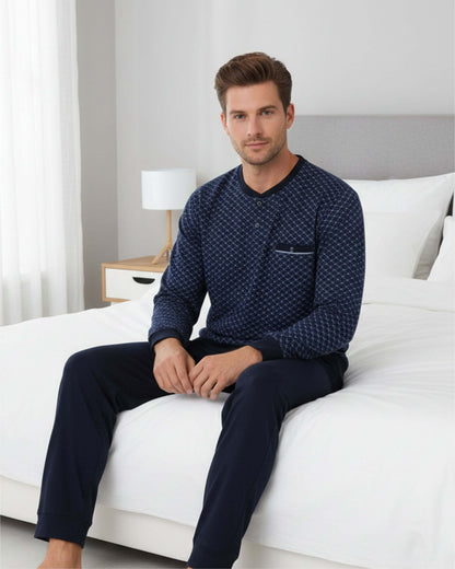 Paul Hopkins Heren Pyjama -  Polosluiting - Donker Blauw - achteraanzicht