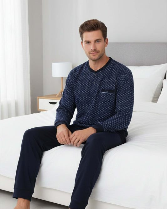 Paul Hopkins Heren Pyjama -  Polosluiting - Donker Blauw - achteraanzicht