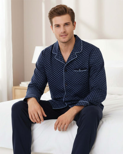 Paul Hopkins Heren Pyjama - Doorknoop -Katoen - Donker Blauw - achteraanzicht