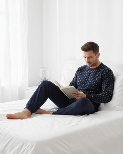 Paul Hopkins Heren Pyjama -  Ronde Hals -  Donker Blauw - achteraanzicht