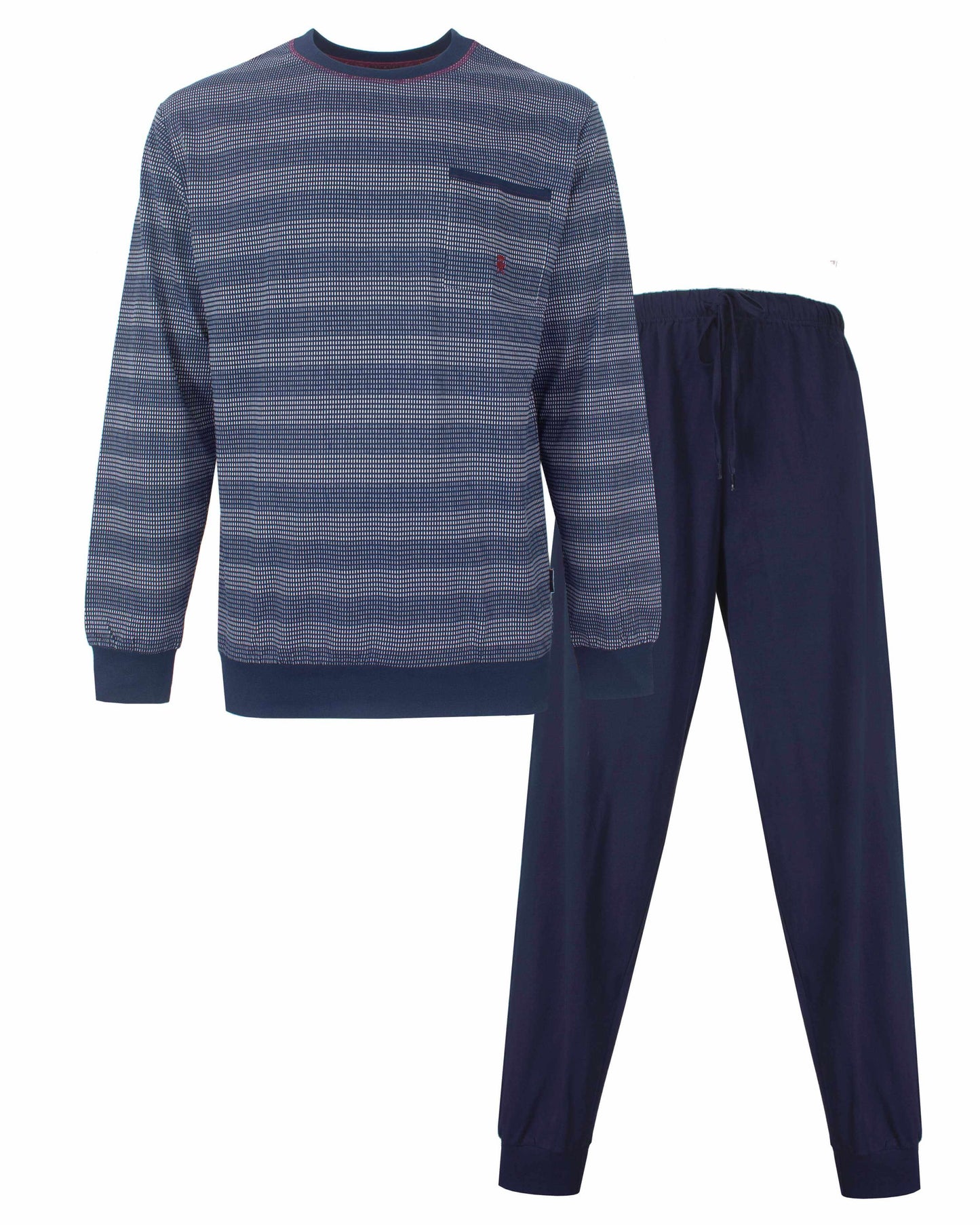 Paul Hopkins Heren Pyjama -  Ronde Hals - Lange Mouwen - Donker Blauw - vooraanzicht