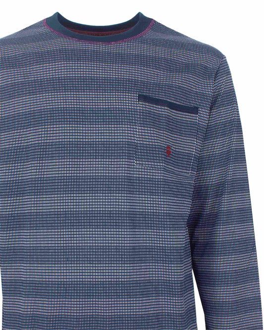 Paul Hopkins Heren Pyjama -  Ronde Hals - Lange Mouwen - Donker Blauw - achteraanzicht