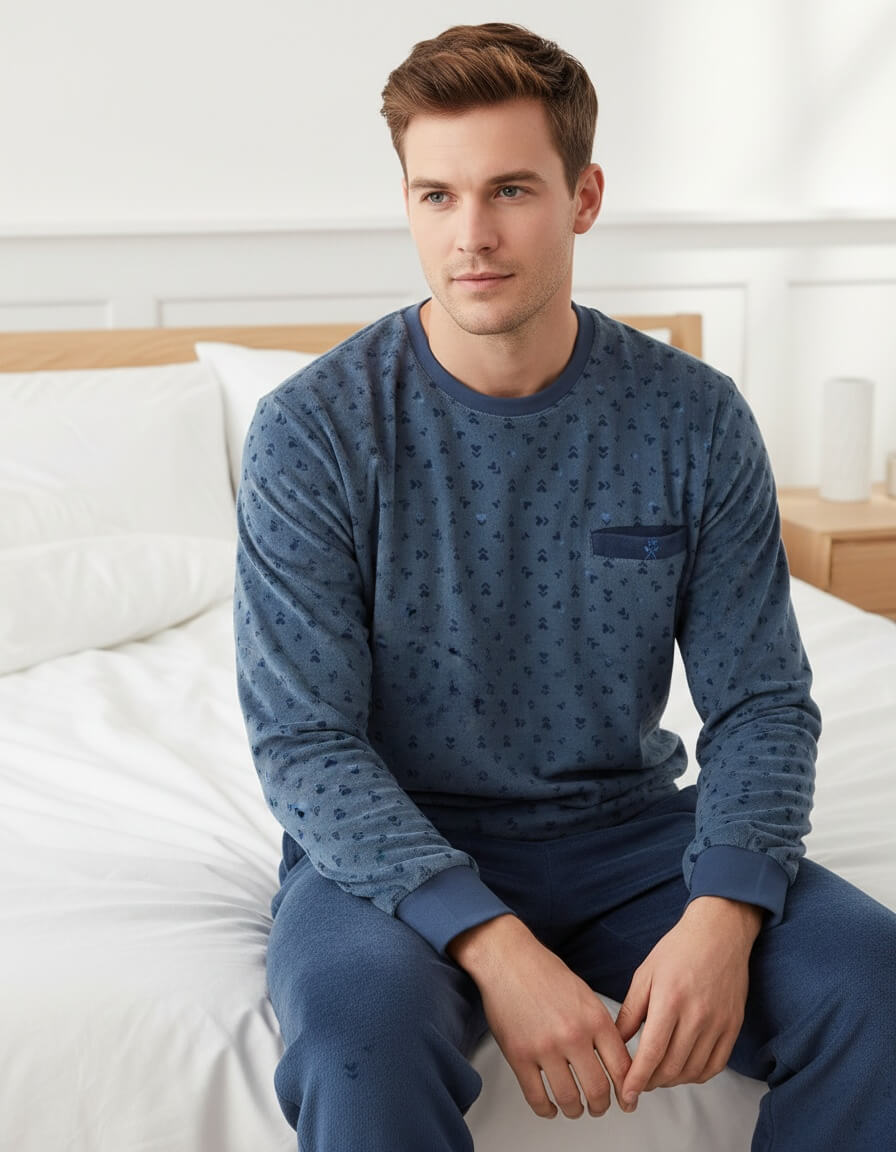 Paul Hopkins Heren - Pyjama - Badstof - Lange Mouwen - Print -  Blauw - achteraanzicht