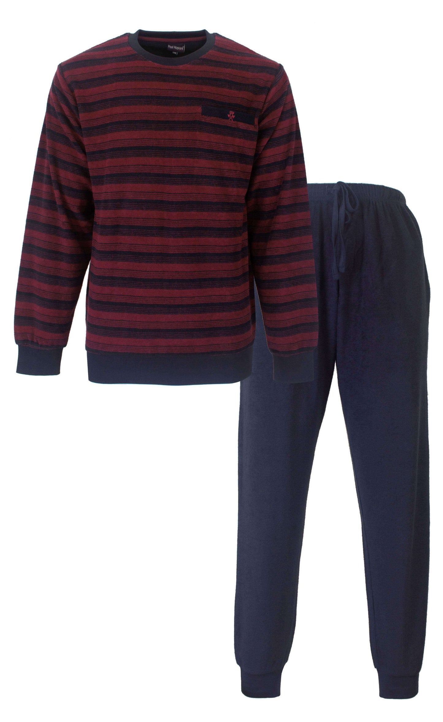 Paul Hopkins Heren Pyjama - Badstof - Lange Mouwen -  Navy - vooraanzicht