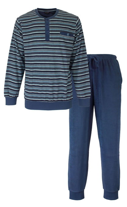 Paul Hopkins Heren Badstof Pyjama - Lange Mouwen - Blauw. - vooraanzicht