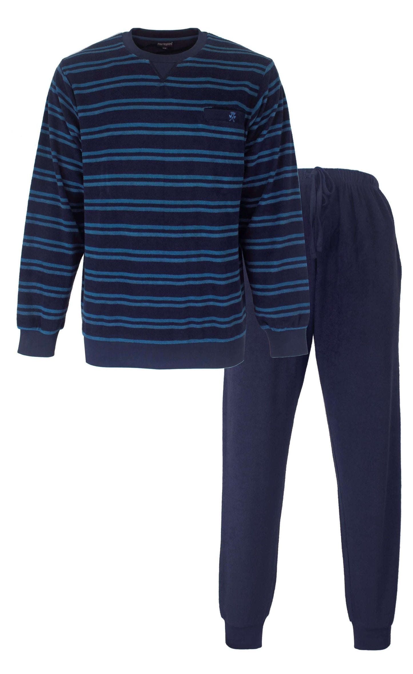 Paul Hopkins Heren Badstof Pyjama - Lange Mouwen - Donker Blauw - vooraanzicht