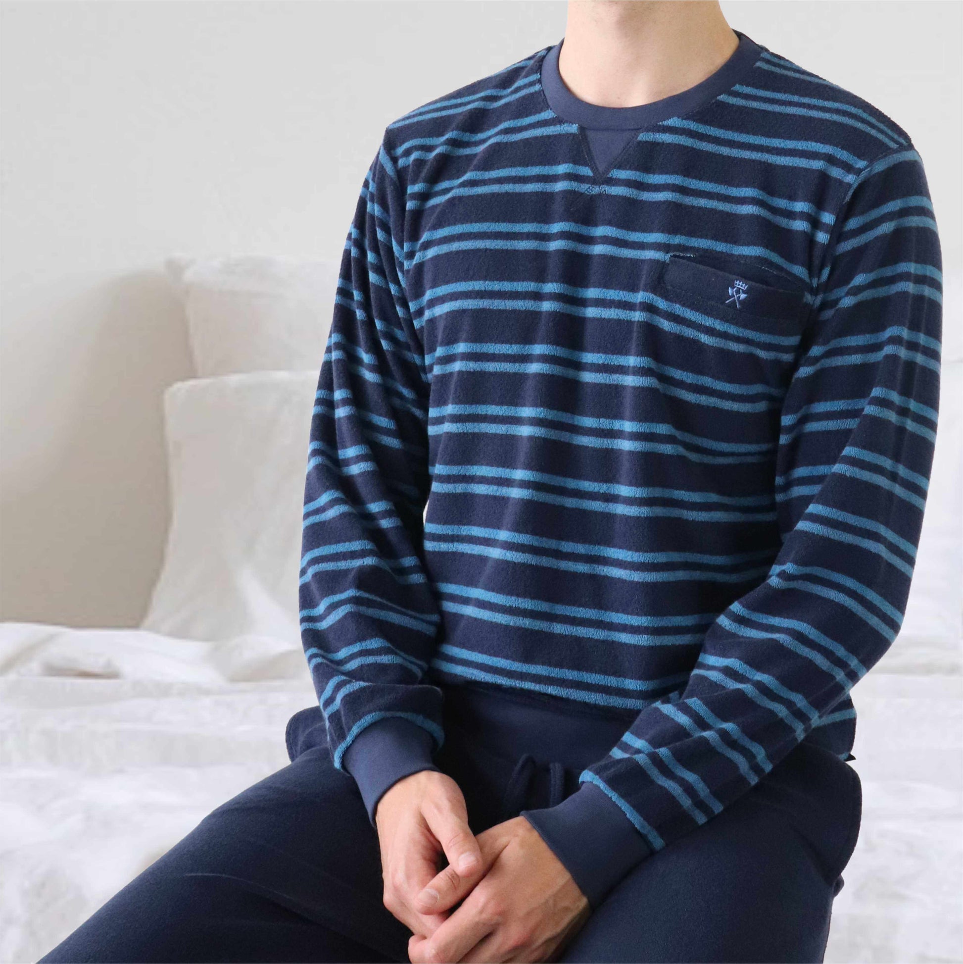 Paul Hopkins Heren Badstof Pyjama - Lange Mouwen - Donker Blauw - afbeelding 6