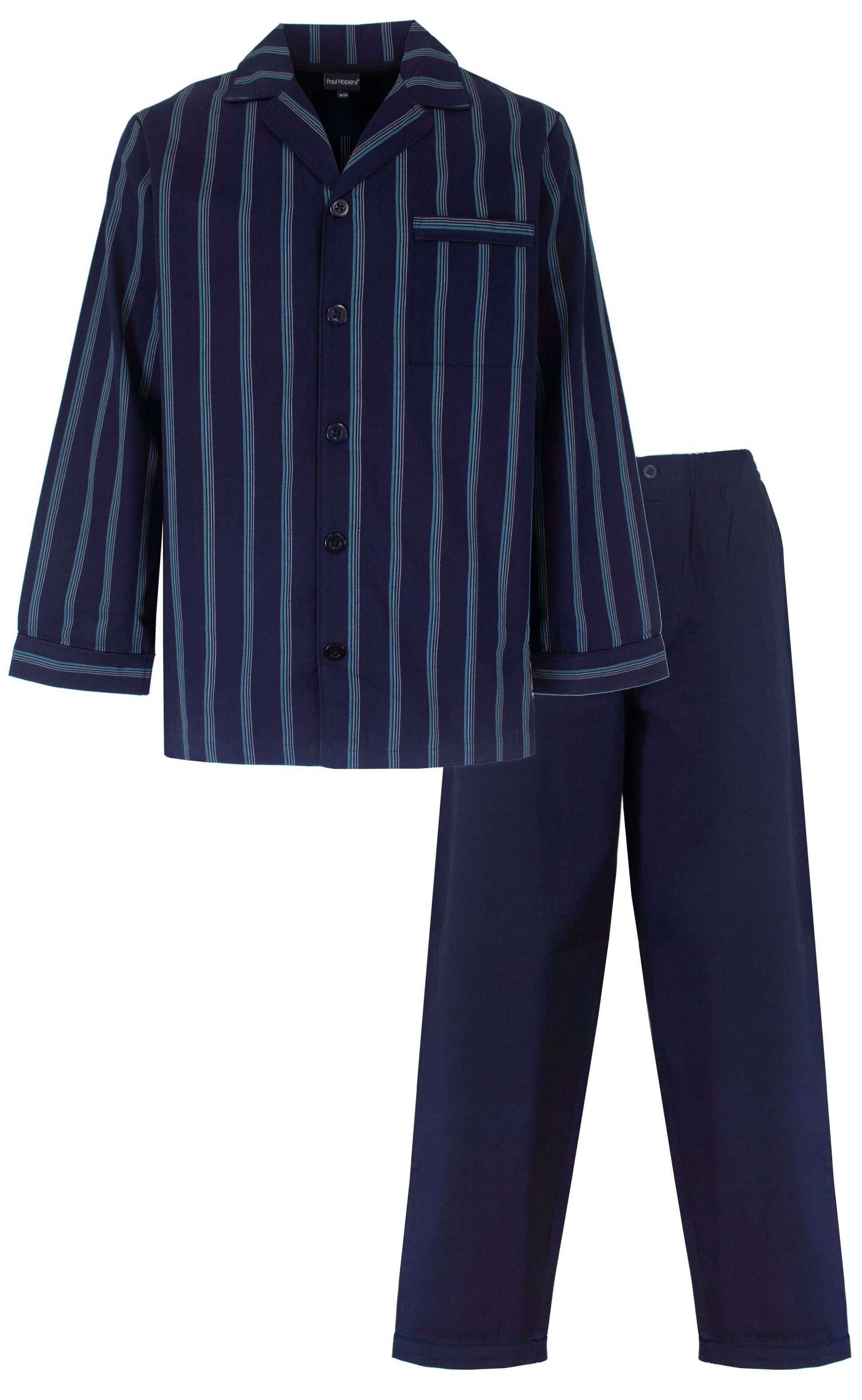 Paul Hopkins Heren Pyjama -  Geweven - Lange Mouwen -  Donker Blauw - vooraanzicht