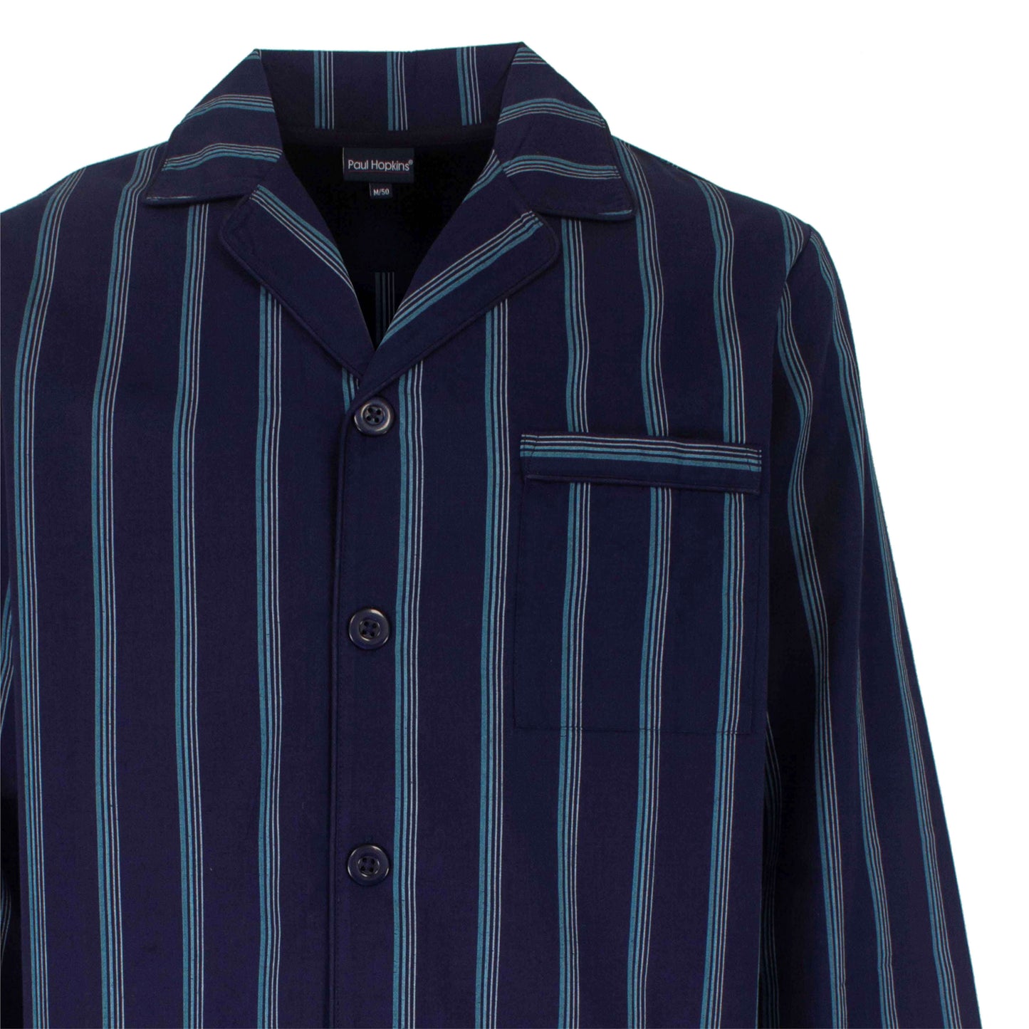 Paul Hopkins Heren Pyjama -  Geweven - Lange Mouwen -  Donker Blauw - detail