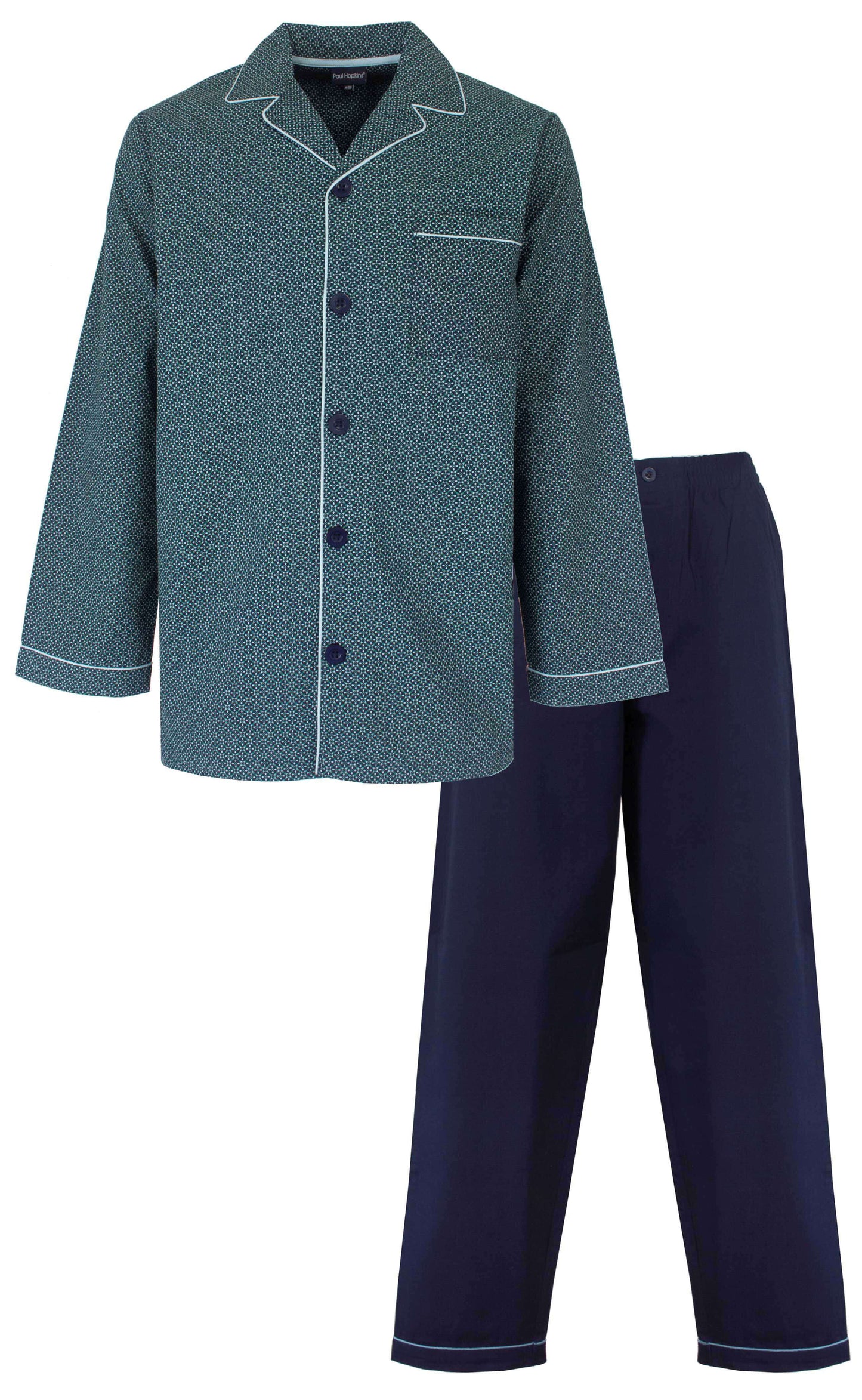 Paul Hopkins Heren Pyjama -  Geweven - Lange Mouwen -  Groen Blauw - vooraanzicht