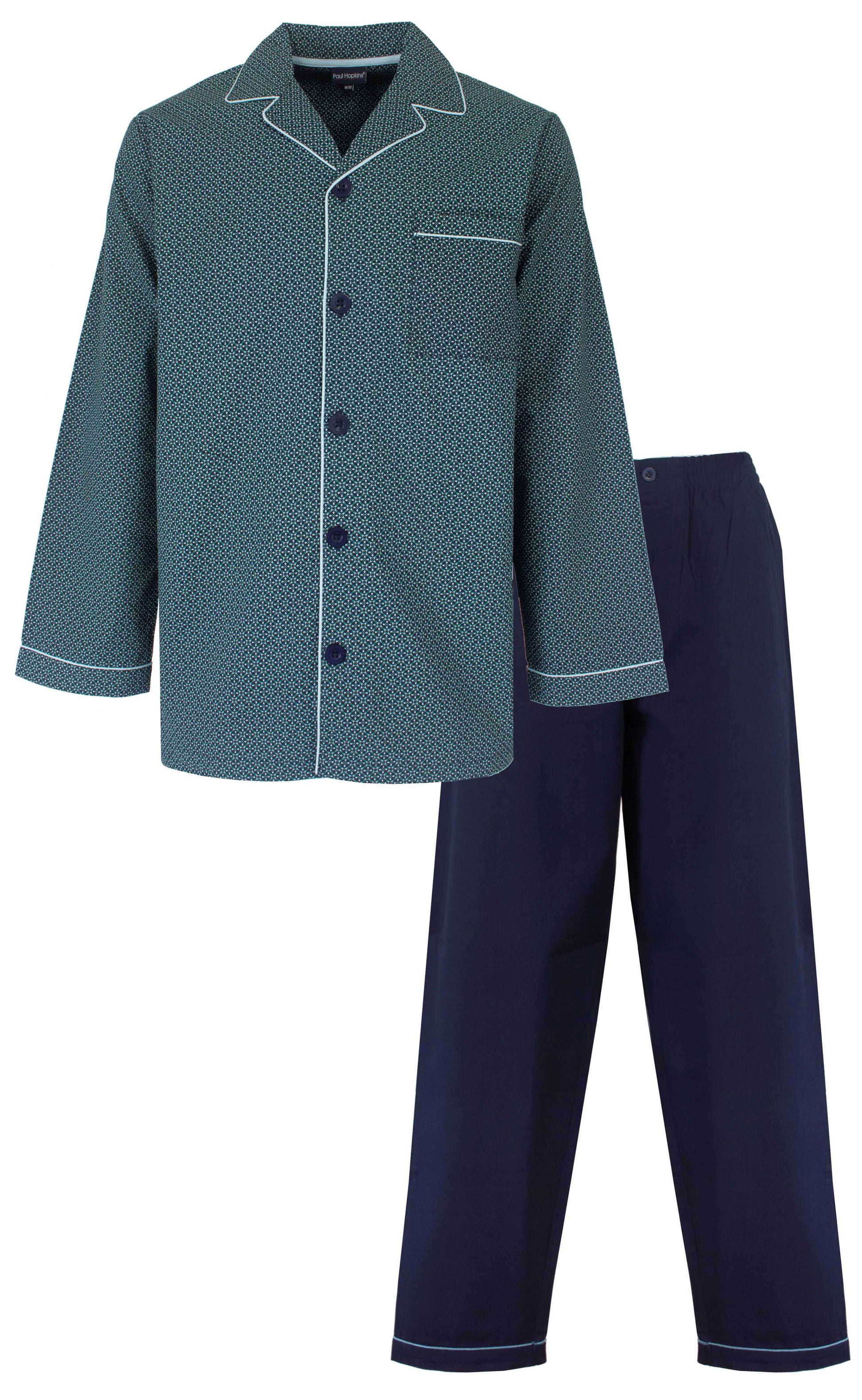 Paul Hopkins Heren Pyjama -  Geweven - Lange Mouwen -  Groen Blauw - vooraanzicht