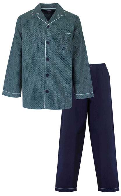 Paul Hopkins Heren Pyjama -  Geweven - Lange Mouwen -  Groen Blauw - vooraanzicht