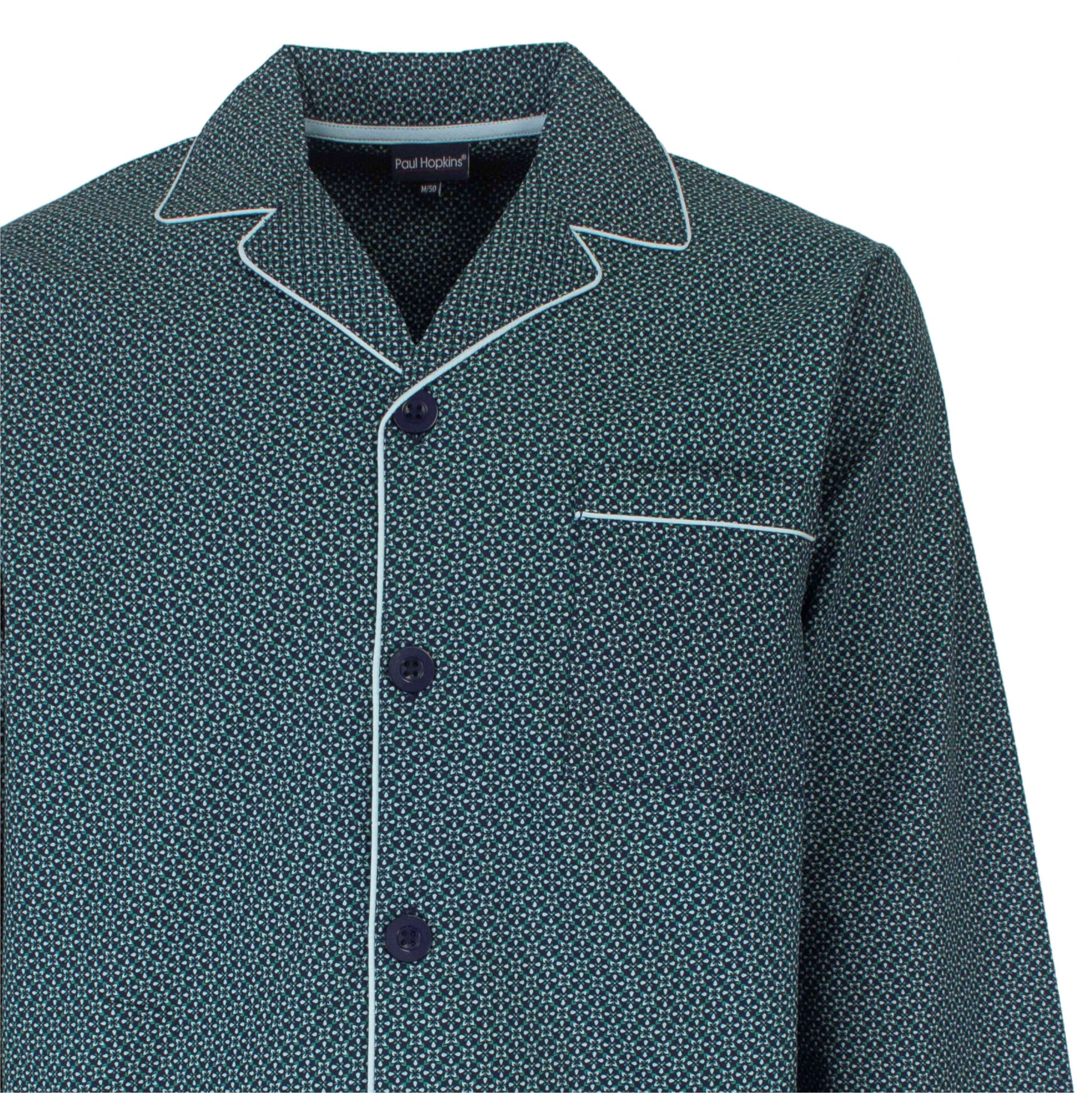 Paul Hopkins Heren Pyjama -  Geweven - Lange Mouwen -  Groen Blauw - detail