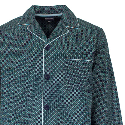 Paul Hopkins Heren Pyjama -  Geweven - Lange Mouwen -  Groen Blauw - detail