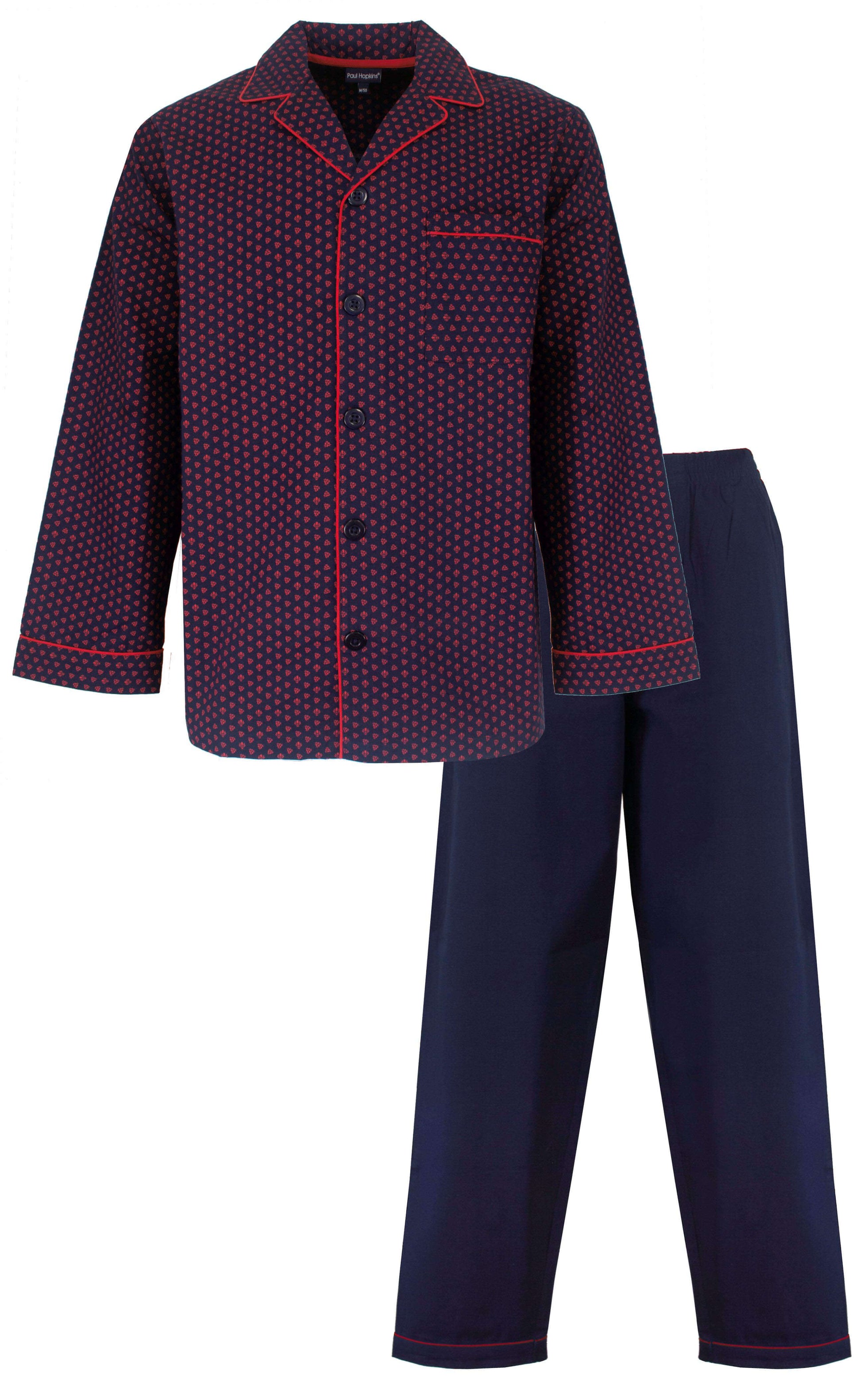 Paul Hopkins Heren Pyjama- lange Mouwen  -  Geweven  - Blauw en  Rood - vooraanzicht