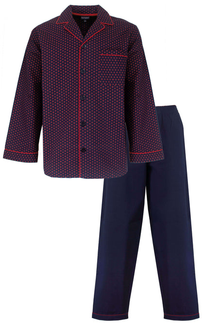 Paul Hopkins Heren Pyjama- lange Mouwen  -  Geweven  - Blauw en  Rood - vooraanzicht