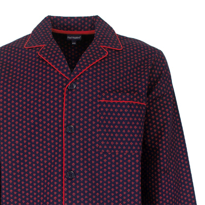 Paul Hopkins Heren Pyjama- lange Mouwen  -  Geweven  - Blauw en  Rood - detail